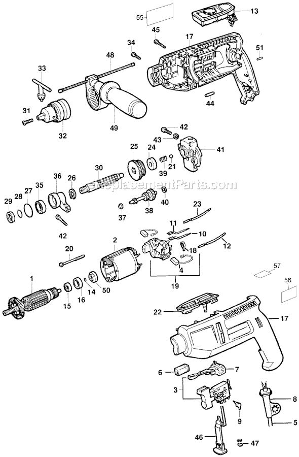 Page A Diagram and Parts List for BD1600 Type 100 Black and Decker Electric Drill